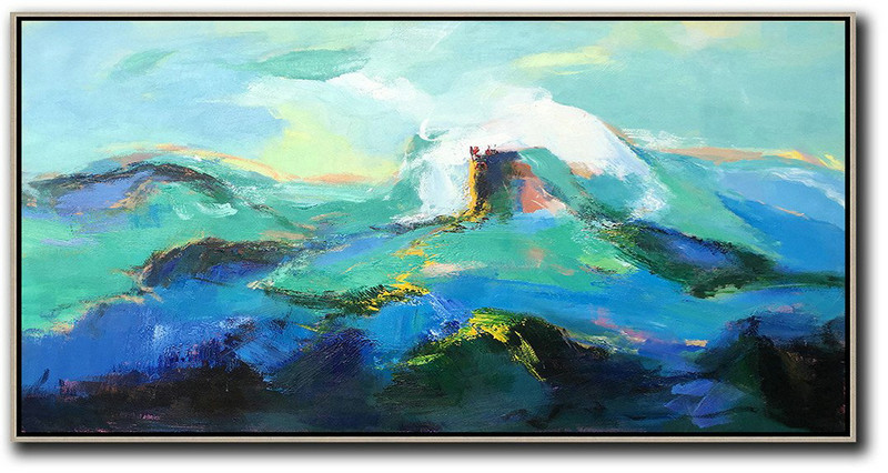 Hand Made Abstract Art,Horizontal Palette Knife Abstract Landscape Art Panoramic Canvas Painting,Large Canvas Wall Art For Sale,Blue,Green,White,Black.etc